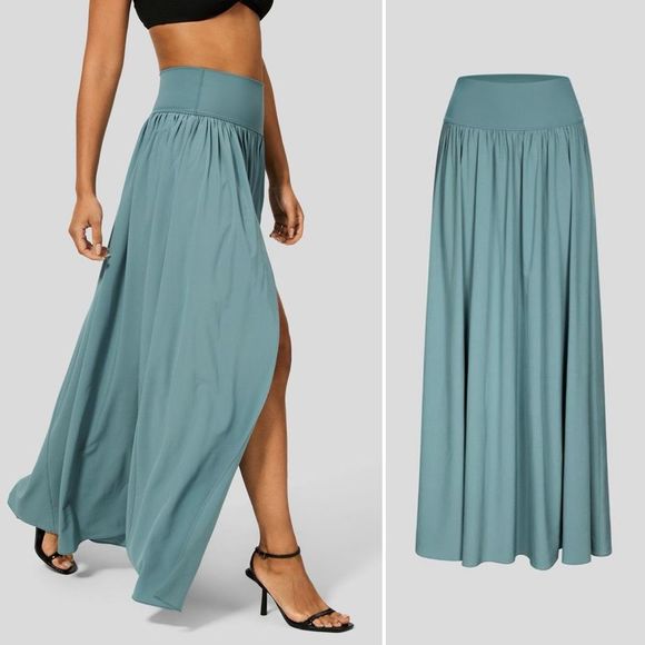 NEW Halara Breezeful High Waisted Maxi Skirt XS Mineral Blue Flowy High Slit - Picture 6 of 6